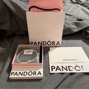 Pandora Silver Snake Chain Bracelet with Box and Bag - Pink/White